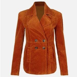 CAbi Rust Corduroy Doubled-Breasted Professor Peacoat Blazer Size S